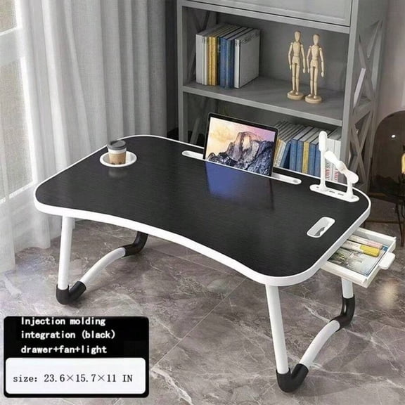 Oversized Portable Laptop Nightstand - Versatile Tray Holder with Cup Holder andDrawer, USB, Fan and Lamp - Perfect for Eating, Reading And Writing on Bed, SofaFloor,Black
