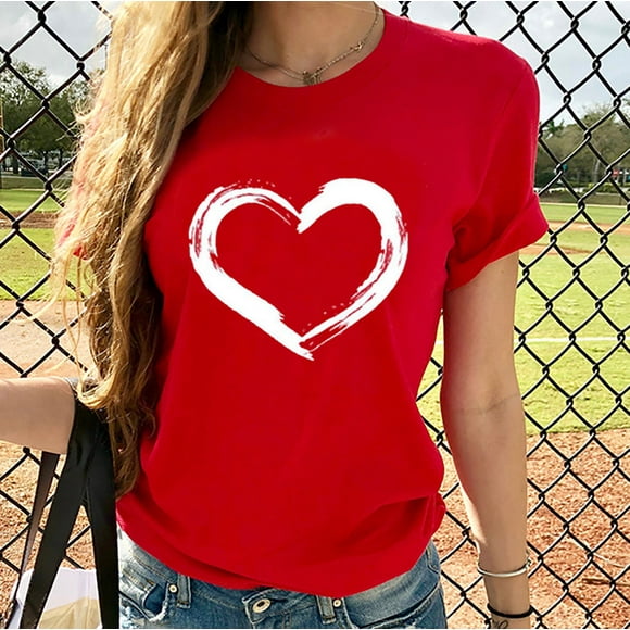 Liquidation d'Économies d'Été! Chemisier Décontracté pour Femmes à Manches Courtes avec Imprimé en Forme de Cœur, T-shirt Confortable, Chemise d'Été pour le Quotidien, Haut Mignon et Stylé Liquidation Ventes Aujourd'hui Aubaines Prime