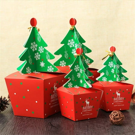 Baking Goods For Christmas GLiving 20 Pieces 3D Christmas Candy Treat Boxes with Ribbons and Bells, Christmas Tree Gift Bags for Party Favors, Candy, Ornaments, Toys, Baked Goods and Games ()