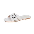 thumbnail image 3 of Women's Flat Slide Sandals Casual Spring Summer Roman Style Beach Mules with Buckle Strap Solid Color Faux Leather Open Toe Comfortable Sandals with Wide Width Options for Daily Walking Outdoor Use, 3 of 10