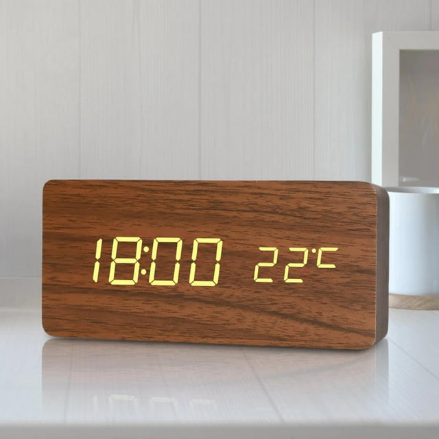 Reloj despertador Digital de , USB/batería, pantalla de fecha de temperatura, termómetro LED grande para escritorio, dormitorio, cabecera, marrón Fernando Despertador digital