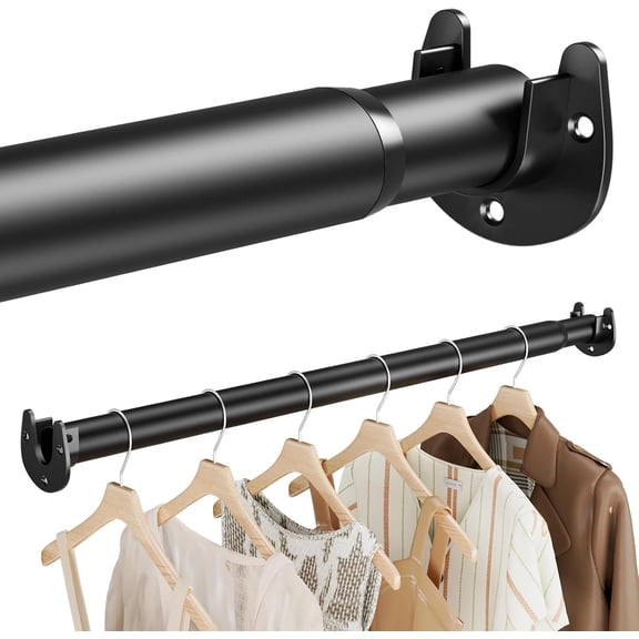 Closet Rods for Hanging Clothes, 17-84 Inches Stepless Adjustable Closet Rod, 1.3 Inch Heavy Duty Metal Closet Rod for Hanging Clothes, Closet Bar Black for Closet Wardrobes Laundry
