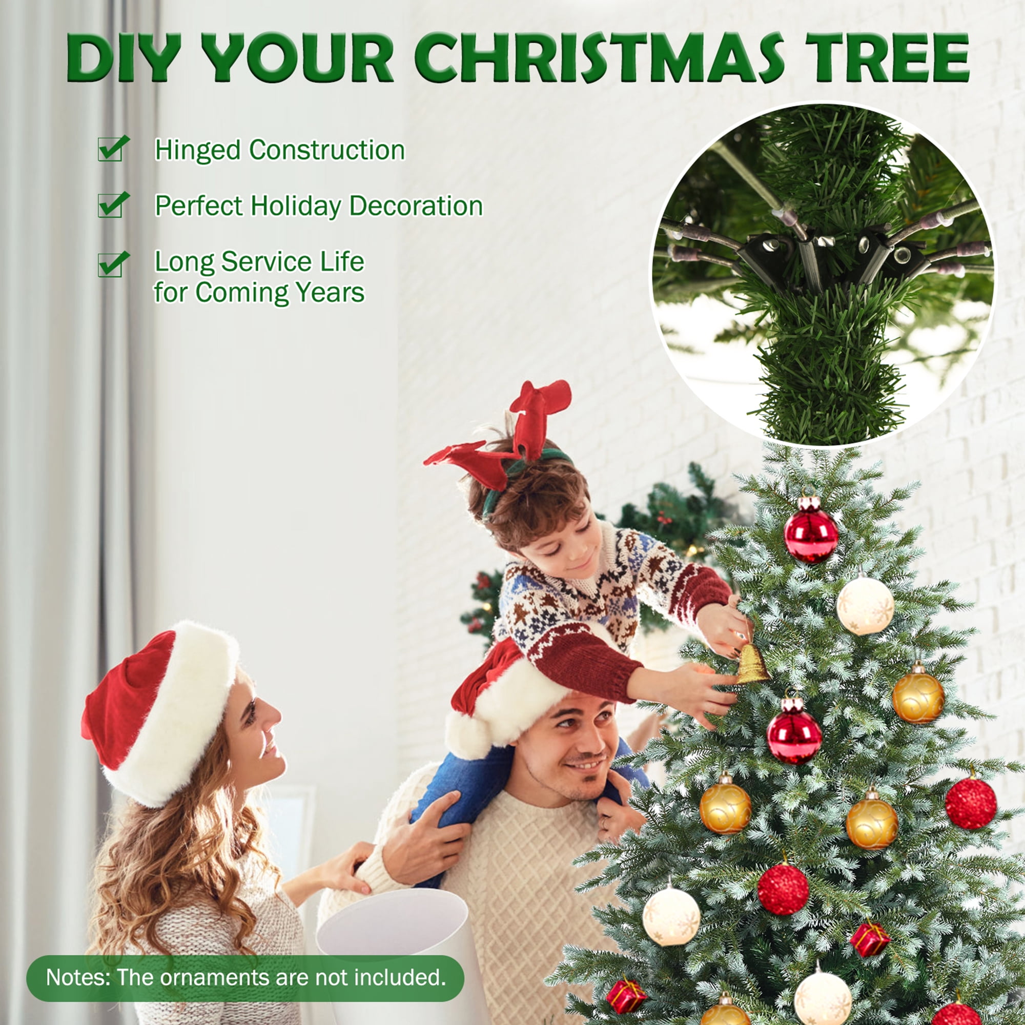 Gymax Green Hinged Full Hinged Artificial Christmas Tree, with Metal Stand 7'