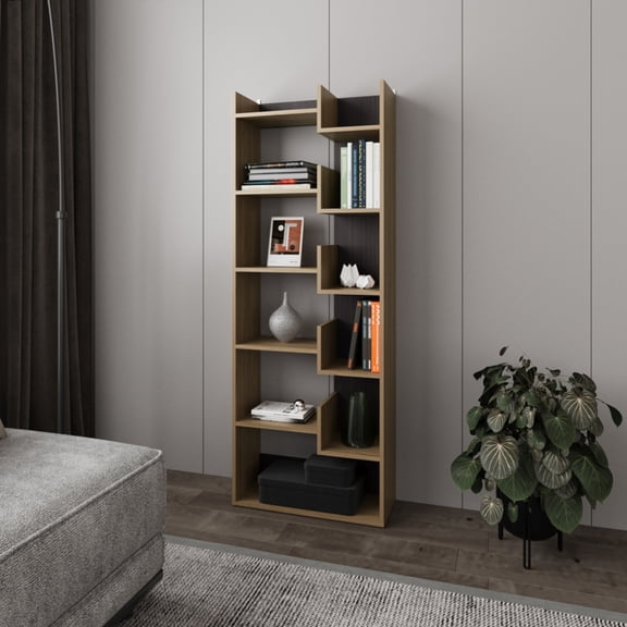 Miekor Furniture Magnolia Bookcase, Office, Macadamia / Black 33418