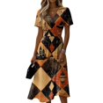thumbnail image 2 of Women's Halloween Dresses Ghost Spider Webeb V Neck Spooky Dresses Bat Pumpkin Short Sleeve Funny Midi Dresses, 3XL, 2 of 5