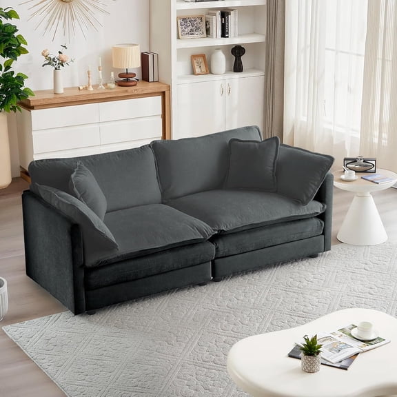 YWEN Luxury Loveseat Sofa Couch, 76" Modern Chenille Deep 2-Seater Cloud Couch with 2 Armrest Pillows and 2 Toss Pillows, Love Seat for Living Room Bedroom Office Apartment, Grey