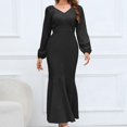 thumbnail image 2 of IROINNID Maxi Dress for Women Sexy Vintage V Neck Long Sleeve Solid Mermaid Skirt Dresses Deals,Black, 2 of 8