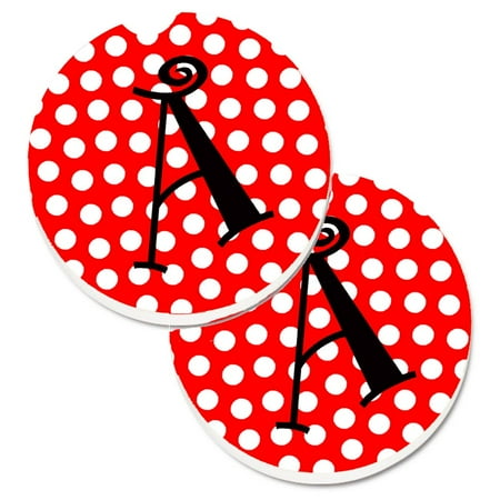 

Carolines Treasures CJ1012-ACARC Letter A Monogram - Red and Black Polka Dots Set of 2 Cup Holder Car Coasters Large