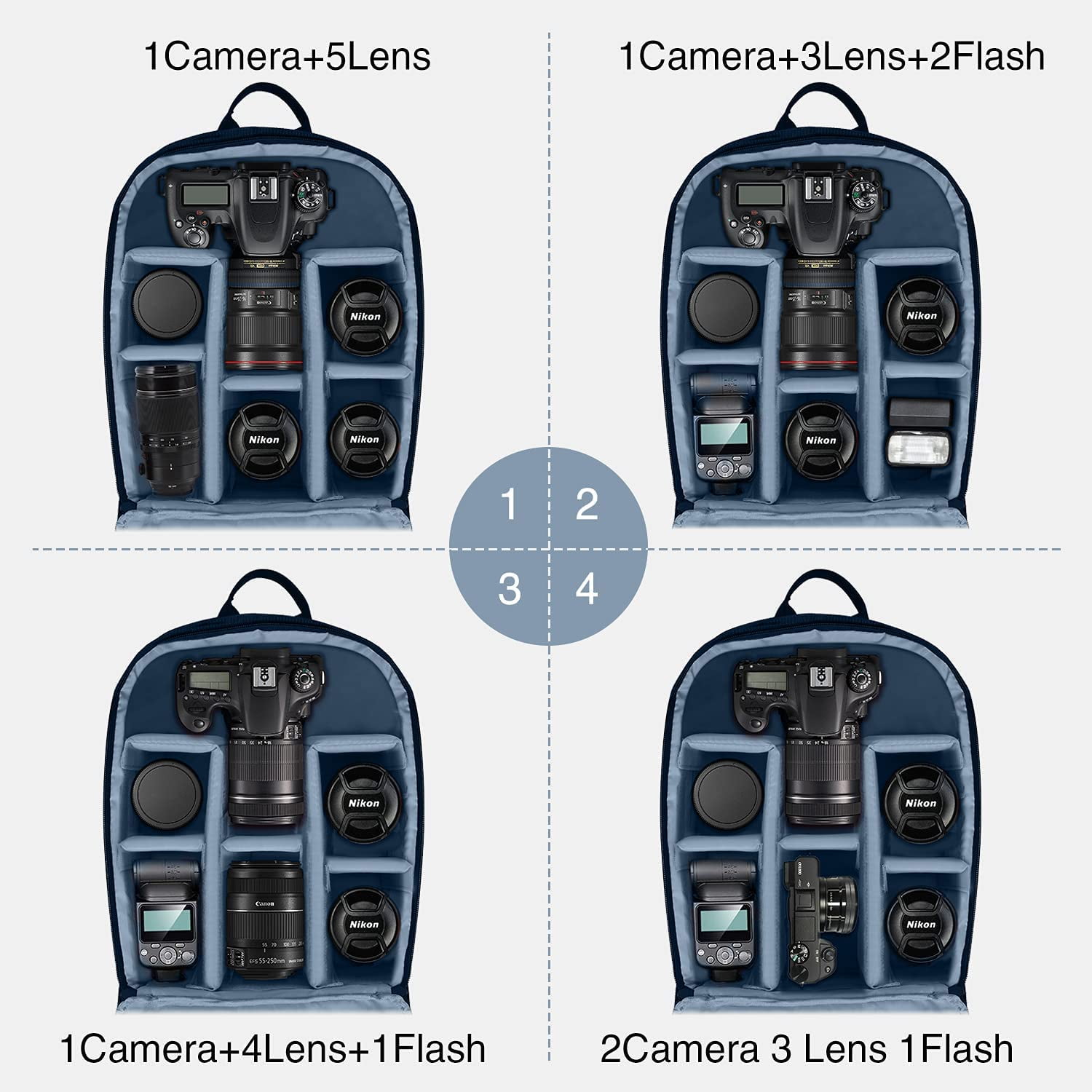 Cwatcun Sac à dos pour appareil photo Résistant à l'eau Sac à dos photo pour DSLR/SLR sans