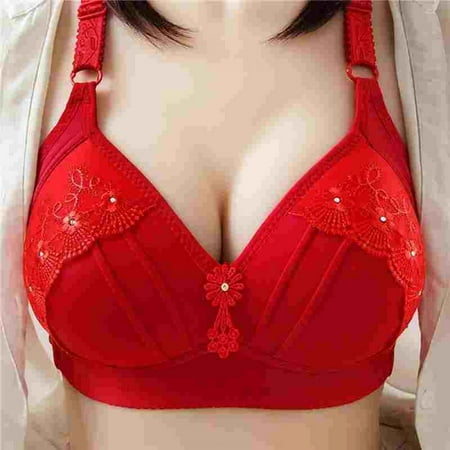 

Velocity Large Size Comfortable Feminine Sports Thin Mold Cup Middle-aged And Elderly Women Gather Transparent Embroidered Bra