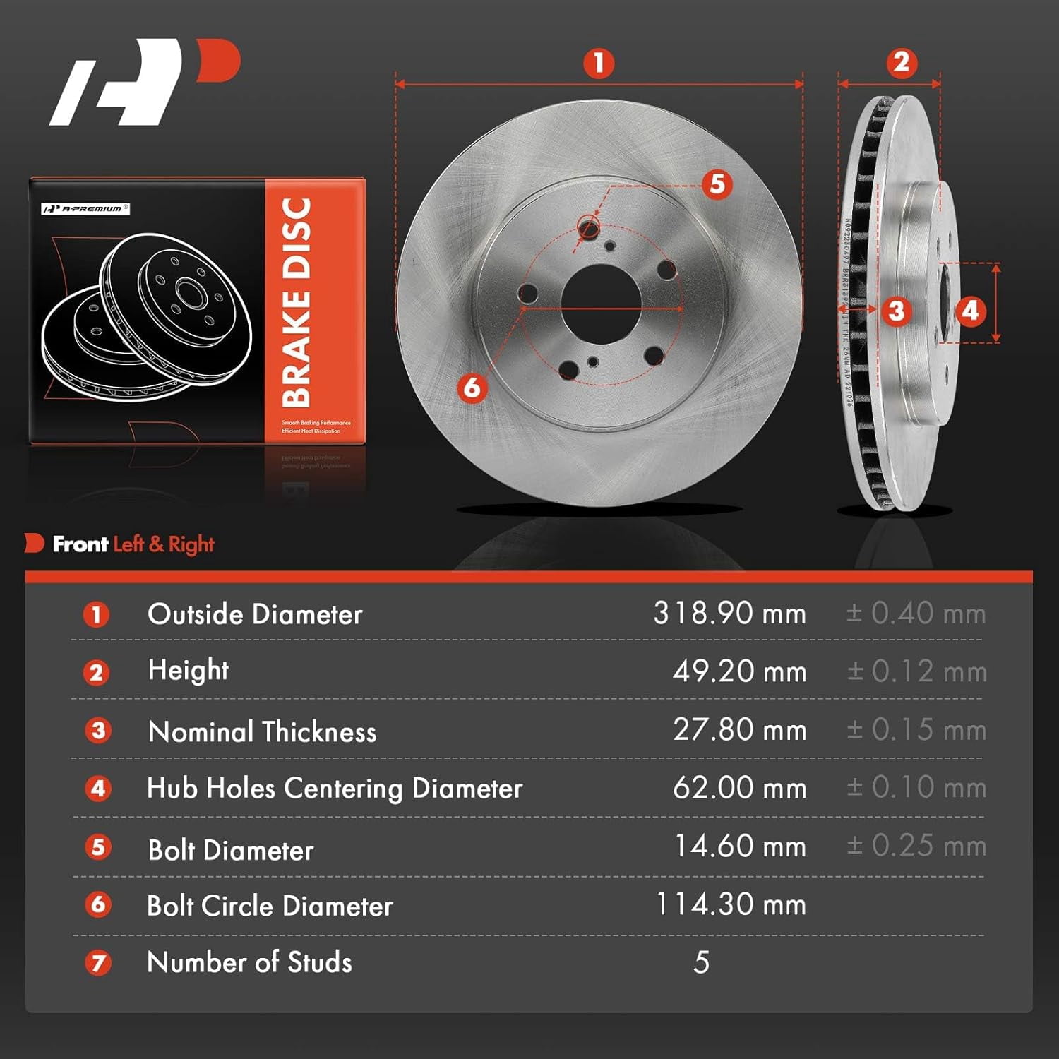 A-Premium Front Disc Brake Rotors Set Compatible with Toyota Highlander 2006-2007 & Lexus RX330 2004-2006, RX350 2007-2009, RX400h 2006-2008 2-PC Set