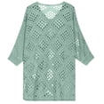 thumbnail image 6 of Fewfanhot Women Crochet Hollow‑Out V‑Neck 3/4 Sleeve Top, Loose Knit Casual Pullover Blouse for Ladies, 6 of 7