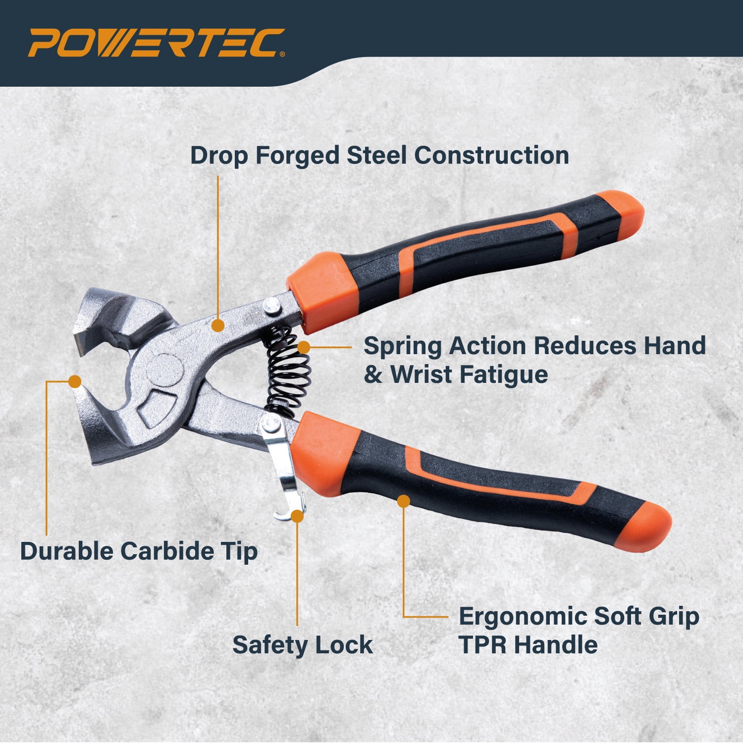 POWERTEC 8 inch Tile Nippers with Ergonomic Grip, for Trimming Tile and Mosaics to Desired Shape on Glass, Ceramic and Porcelain Tile up to 3/8" Thick (71900N)