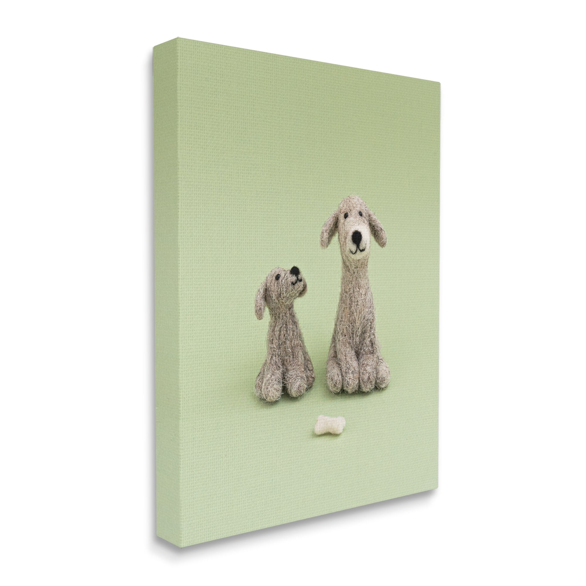 Stupell Happy Dogs & Bone Green Background Animals & Insects Photography Gallery Wrapped Canvas Print Wall Art