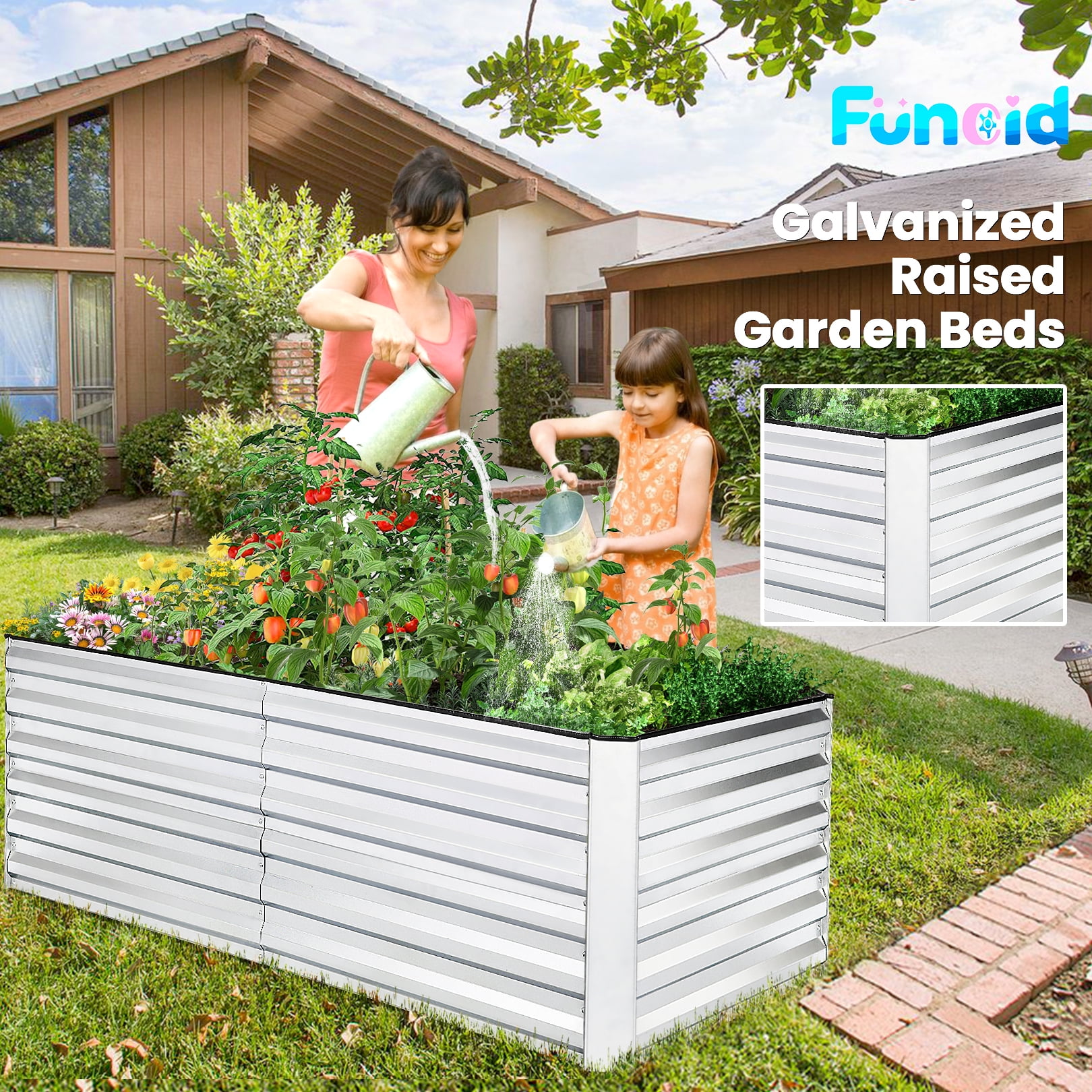 SEJOV 6x3x2ft Raised Garden Bed Kit, Galvanized Planter Raised Garden Boxes Outdoor, Deep Root Raised Planter w/Anti Cutting Strip, Large Metal Raised Garden Bed for Vegetables Flowers Herbs, Silver