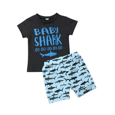 

BrilliantMe Toddler Kids Boy Summer Clothes Shark Tops T-Shirt Shorts 2PCS Outfits Set