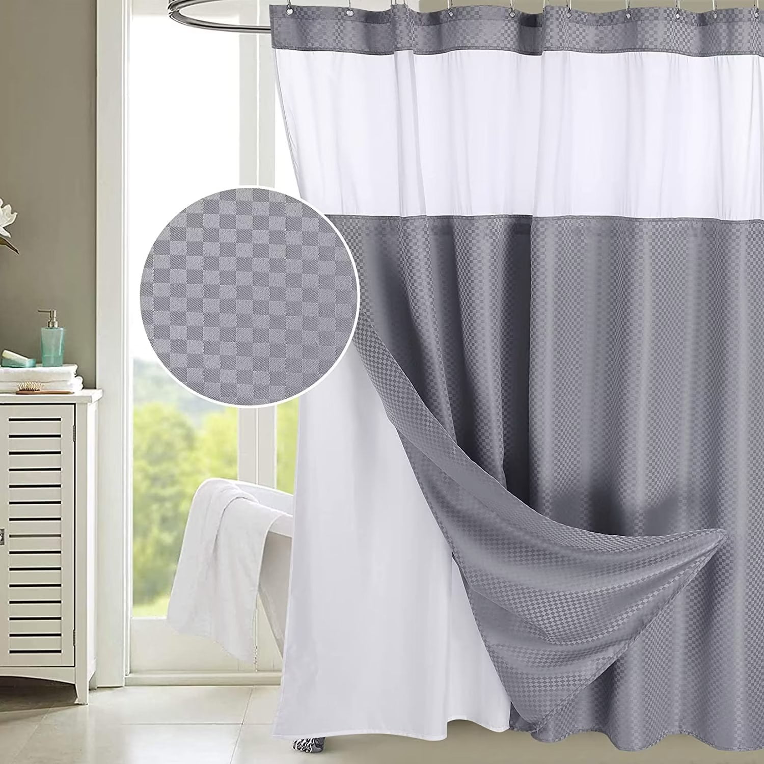 ZACOO Extra Long Shower Curtain 84 inches Height with Snapin Fabric