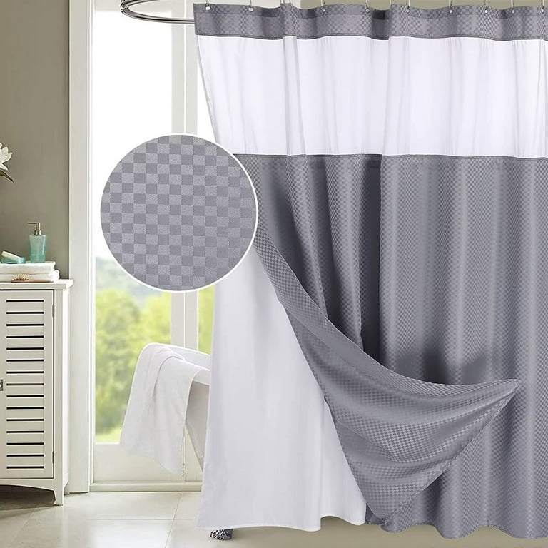 Zacoo Extra Long Shower Curtain 84 Inches Height With Snap In Fabric Liner Farmhouse Heavy Weight Water Resistant Curtains Machine Washable Gray Com