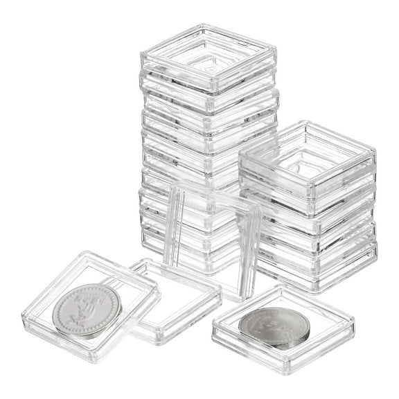 Uxcell 20 Pcs 30mm Silver Dollar Coin Holders Plastic Coin Covers Acrylic Clear Square Coin Collection Supplies