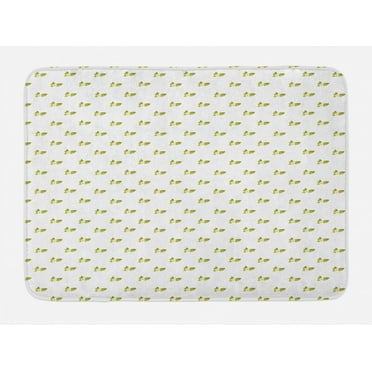 Jasmine Bath Mat, Continuous Pattern with Minimal Flowers and Leaves Romantic Nature Art, Plush Bathroom Decor Mat with Non Slip Backing, 29.5" X 17.5", Olive Green and White, by Ambesonne