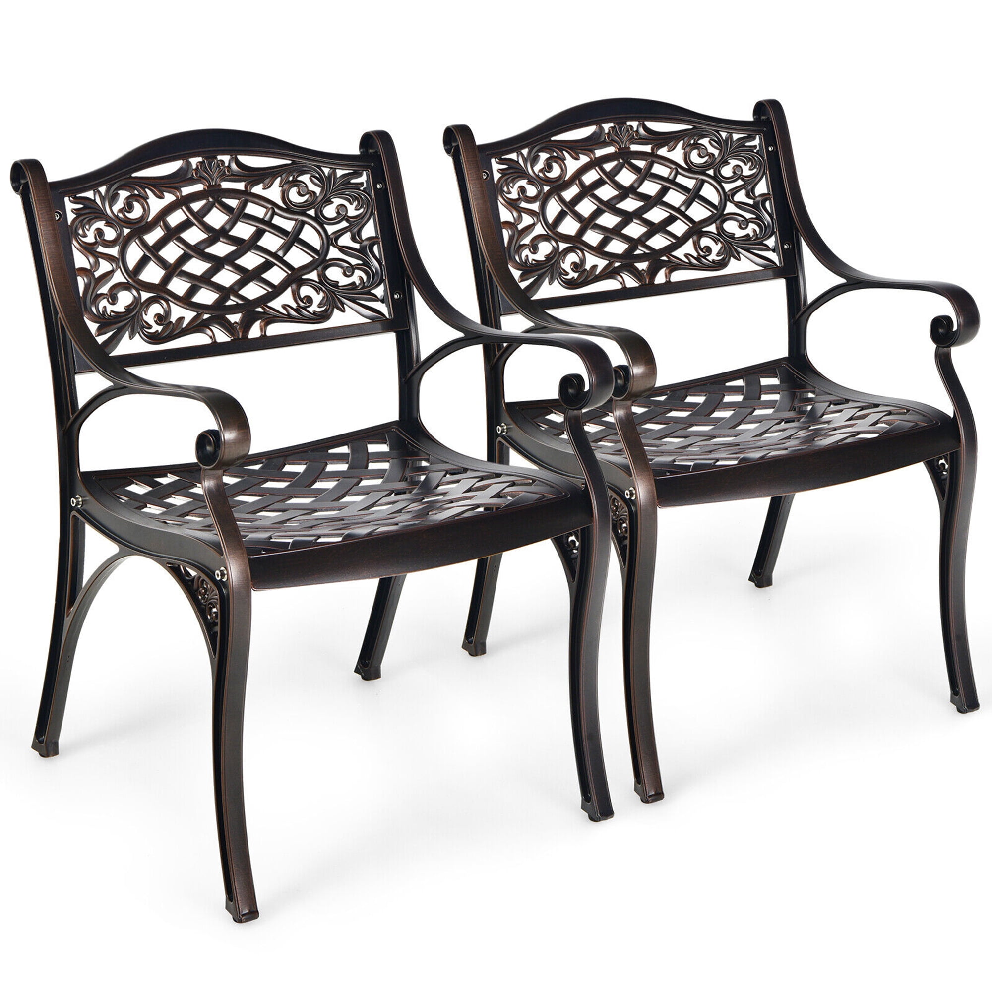 Gymax Fashion Set of 2 Outdoor Dining Chairs Cast Aluminum Patio Bistro