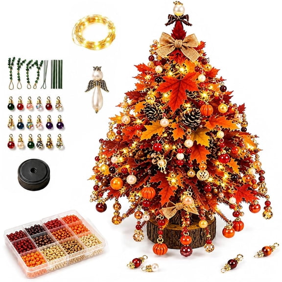 Beaded Christmas Tree Kit with Lights, 2027 Upgraded DIY Handmade Mini 3D Crystal Bead Craft Set with Colorful Beads