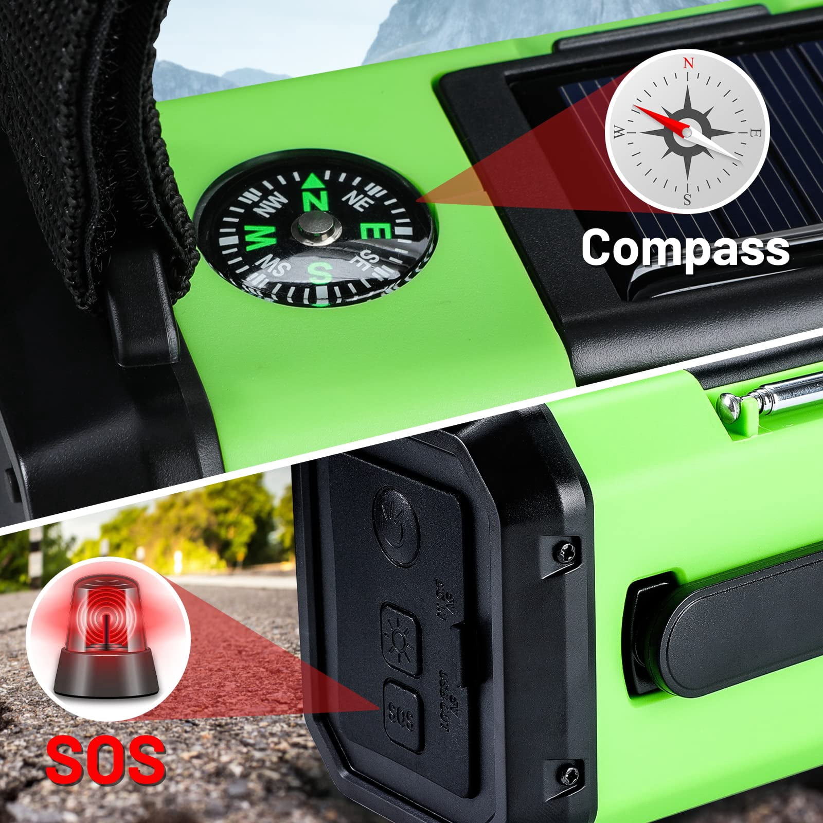 Emergency Hand Crank Radio With 10000mah/37000mwh Backup  Am Fm Noaa Weather Type-c Charge Solar Sos 3 Modes Led Flashlight Reading Lamp Compass For Outdoor