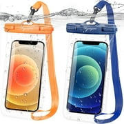 TJS [2 Pack] Up to 7.5" Large Waterproof Phone Pouch Bag with Lanyard, IPX8 Waterproof Cellphone Underwater Dry Bag Case for iPhone 16 15 Pro Max 14 Pro 13 12 Galaxy S23 Ultra S22 Series (Blue+Orange)