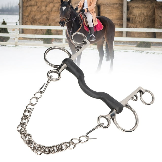 Rubber Mullen Pelham Bit, Horse Chewing Mouth Roller, Stainless Steel Safe Rustproof Horse Mouth Snaffle Bit with Chain, Hand Polishing, Horse Accessories