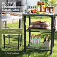 thumbnail image 4 of 3-Shelf Outdoor Grill Cart with Stainless Steel Top, Rolling BBQ Prep Table & Pizza Oven Stand with Hooks and Grid Shelves, 25.8"W x 16.1"D x 31.1"H, Silver and Black, 4 of 7