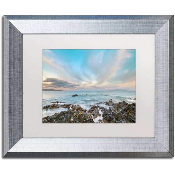 Trademark Fine Art 'South Maui Sunrise' Canvas Art by Pierre Leclerc, White Matte, Silver Frame