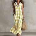 thumbnail image 2 of Achuyrbd Women's Plaid Button Front Sleeveless Dress, Collared Long Maxi Shirt Dress with Pockets, Loose Fit Summer Vacation Outfit, S-2XL, 2 of 7