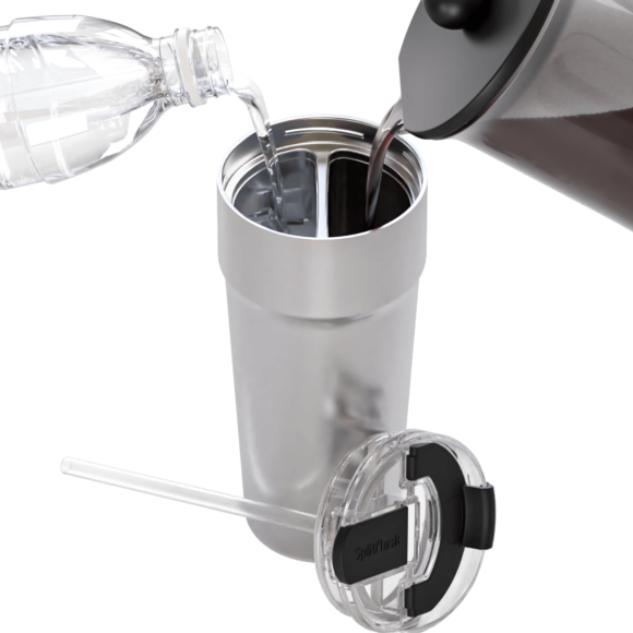 Splitflask 2 in 1 Hot & Cold Vacuum Insulated Tumbler 30oz Stainless Steel Leak-Proof BPA-Free Travel Mug Split Cup For Coffee & Water (Sandy Silver)