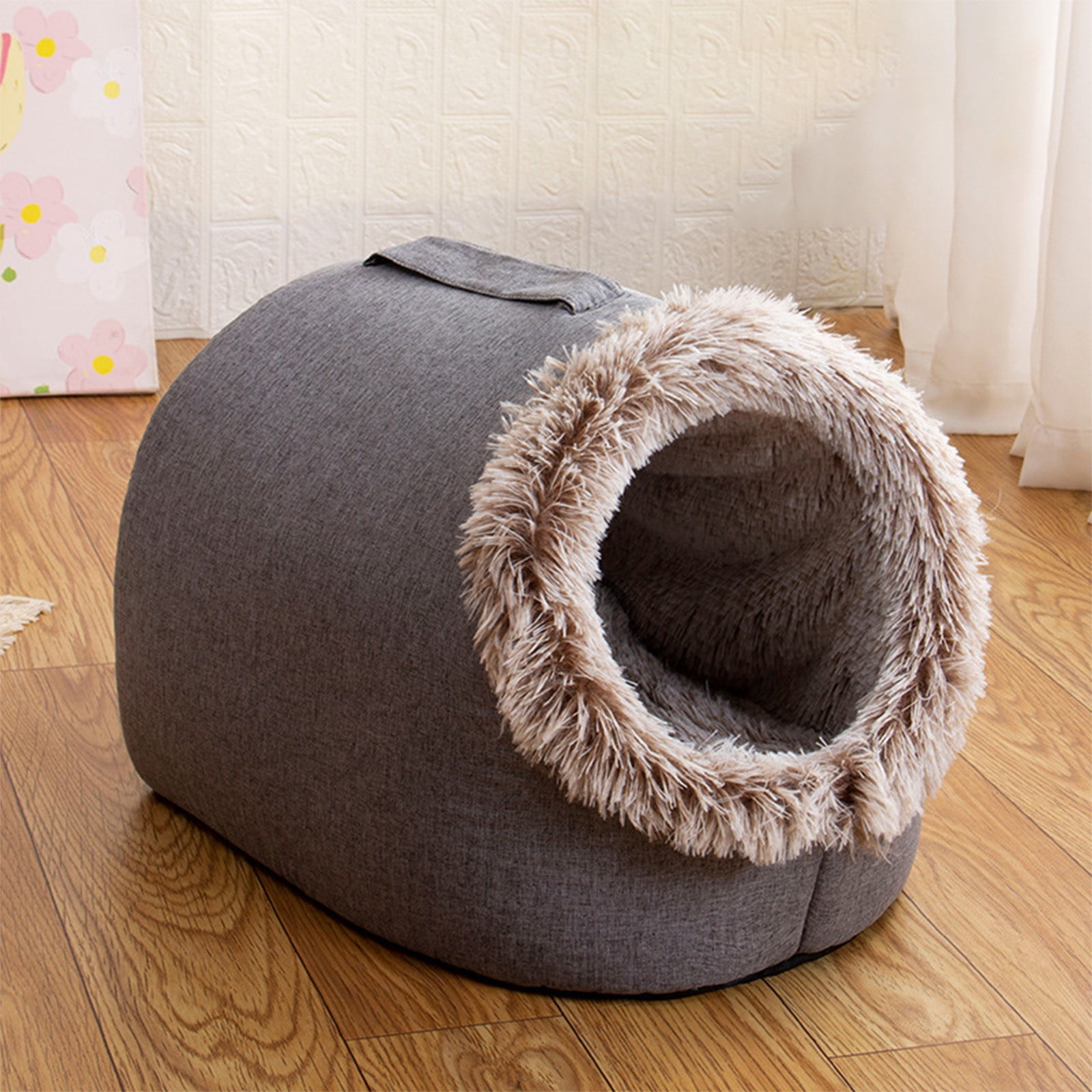 Matoen Cat Beds for Indoor Cats, Soft and Comfortable Cute Cat Bed, Cat House, with Removable Washable Cushioned Pillow, Enclosed Cat Bed, Kitty Cat Hut, Hideaway, Small Dog Tent Grey