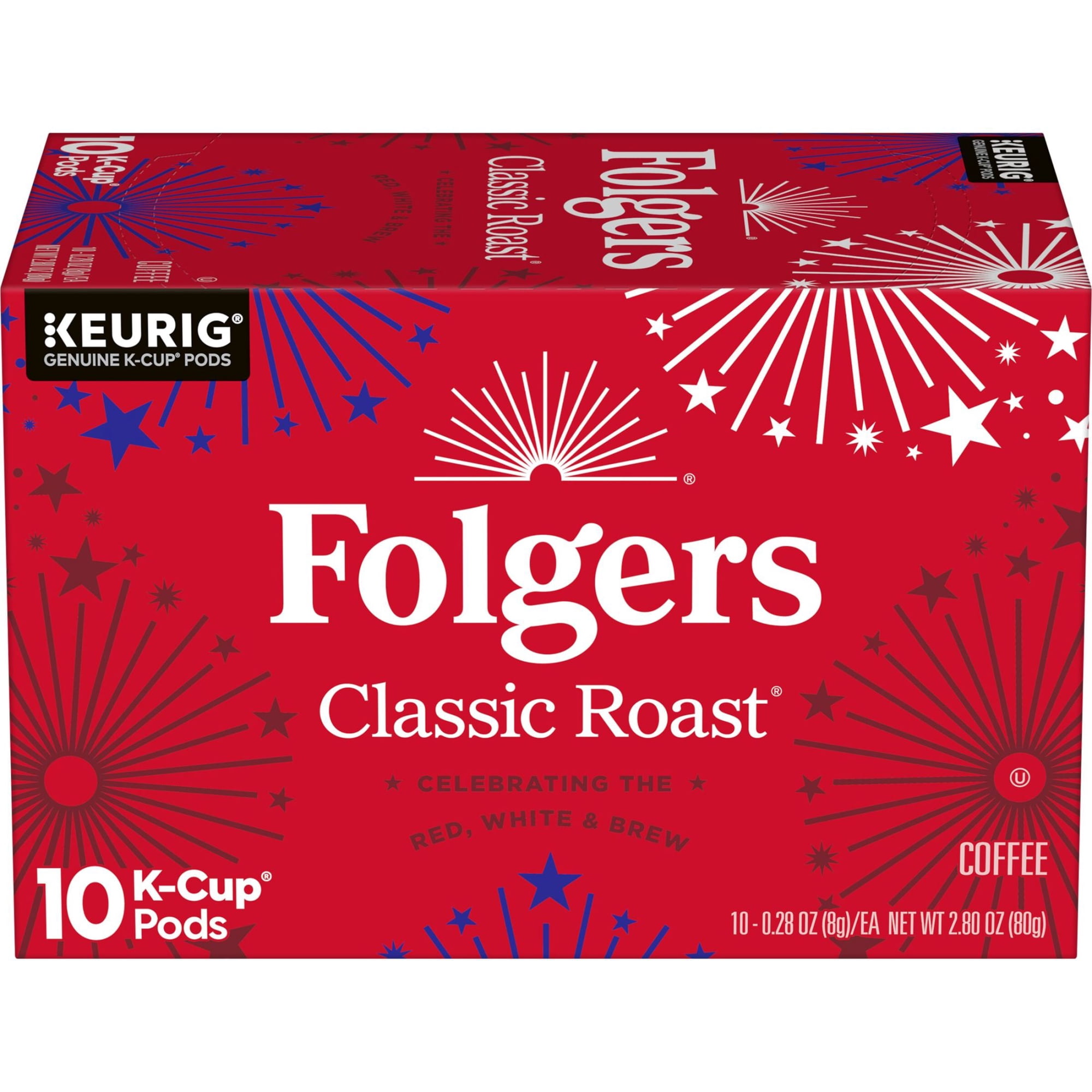 Folgers Classic Roast Medium Roast Coffee, Keurig K Cup Pods, Limited Edition Design for America’s 250th Anniversary, 10 Count Box