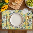 thumbnail image 4 of Yellow Cashew Flower Placemats Set of 6, Retro Ethnic Abstract Country Placemats for Dining Table, Place Mats for Kitchen Tabletop, Waterproof Wipeable Dining Table Mats Set, 4 of 9