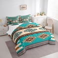 thumbnail image 3 of jejeloiu Ancient Bohemian Aztec 7pcs Bedding Comforter Set,Rustic Western Tribal Queen Bedding Sets,Cyan Brown Queen Sheet Sets For Adults,Microfiber Bedroom Decor Reversible, 3 of 8