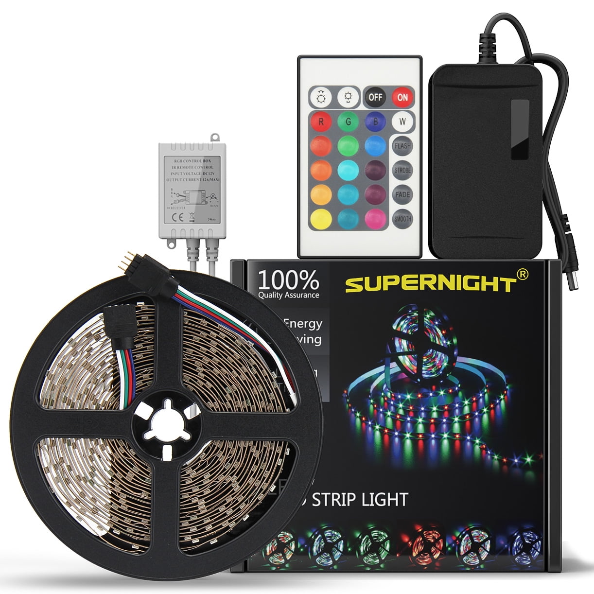 SUPERNIGHT® RGB 5M 300 LED Strip Light 3528 Waterproof+24-keys Controller+Power 