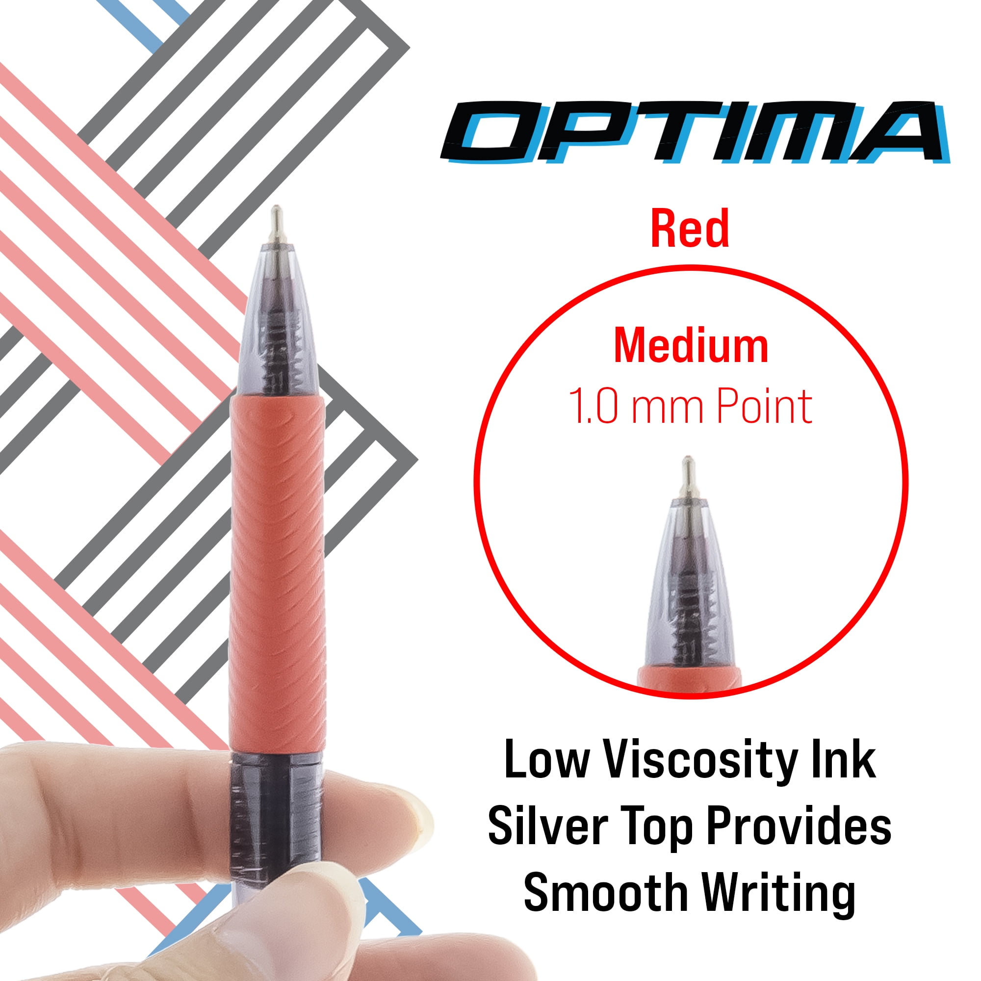 BAZIC Optima Red Fuse Tech Ink Retractable Pen, 0.7 mm, (3/Pack), 24-Pack