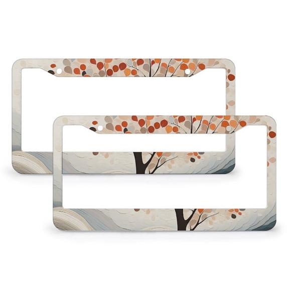 License Plate Frame Abstract Painting Tree With Leaves Car Accessories 2 Pack Rustic Autumn Quality Aluminum Metal License Plate Cover for Women Men US Vehicles