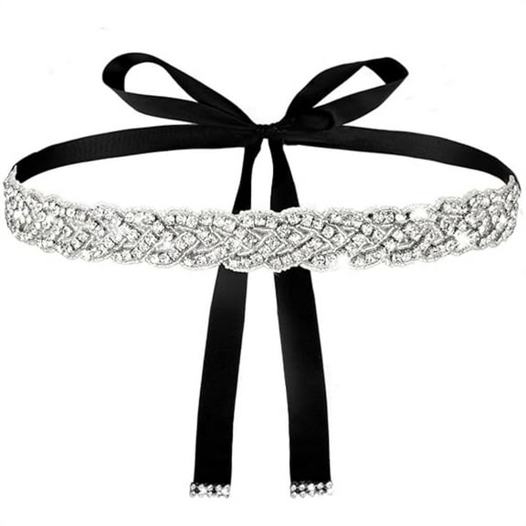 Bridal Belts for Wedding Dress,Silver Rhinestone Waist Belt,Shiny Crystal Sash Belt,Sparkle Decorative Waistband with Handmade Black Ribbon,for Women Bridesmaid Prom Gowns 1Pack