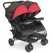 Angle View: Kolcraft Cloud Plus Lightweight Double Stroller with Reclining Seats & Extendable Canopies, Red/Black