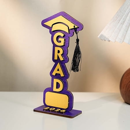 2026 Graduation Season Wooden Tabletop Ornament – Holiday Decor Photo Display & Keepsake Gift 8.86 x 3.94 Inches(Purple)