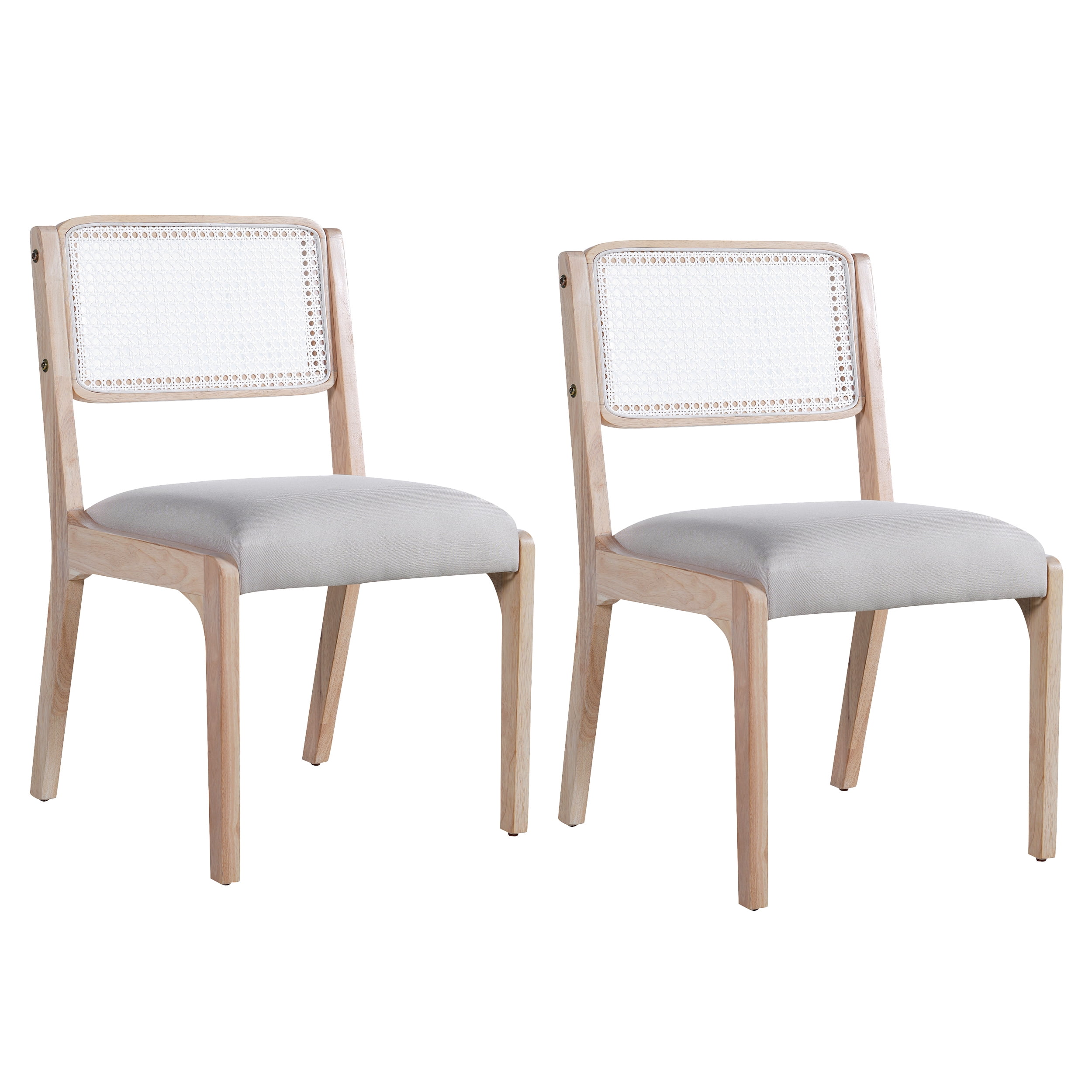 Euroco Wood Dining Chairs Set of 2, Modern Kitchen Side Chairs with Padded Seat and Rattan Back,Farmhouse Accent Chairs for Dining Room,Beige
