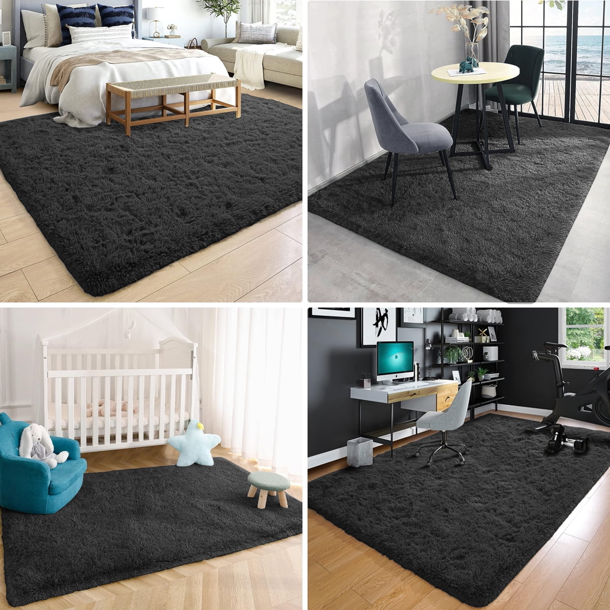 Cshidworld Area Rugs for Living Room Bedroom, 4x6 Ultra Soft Comfy Fluffy Thickened Memory-Foam Indoor Carpets, Modern Minimalist Carpet for Teen Adults Apartment Bedroom Home Decor, Black
