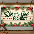 thumbnail image 5 of Green Lettering Glory to God Banner Red Bow Christmas Banner Pine Branch Star Ornament Religious Banner for Christmas Celebration Church Service Worship Event, 5 of 9