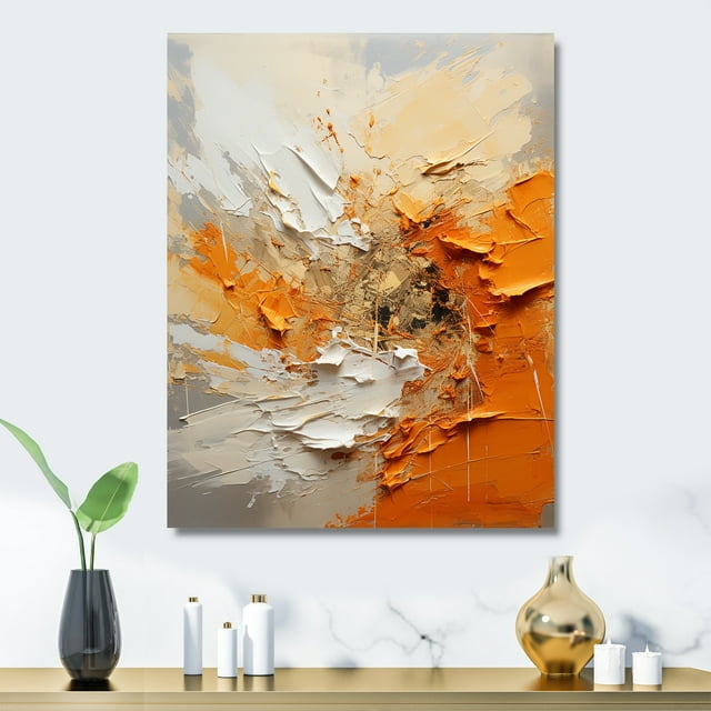 Designart "Echoes of Modern Shapes in Orange and Beige I" Abstract Metal Wall Art, Orange Metal Wall Decor, Modern Metal Art Decor For Living Room - 12x20 Inch