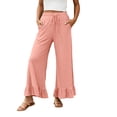 thumbnail image 2 of Palazzo Pants for Women 2026 Trendy Elastic Waist Wide Straight Leg Ruffle Hem Cropped Flowy Beach Pants with Pockets, 2 of 6