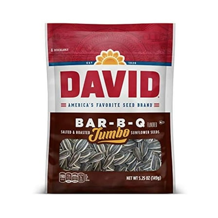 DAVID Roasted and Salted Jumbo Sunflower Seeds, Bar-B-Q Flavor, 5.25oz. ( Pack of 2 )