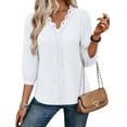 thumbnail image 5 of Warop 3/4 Length Sleeve Womens Tops Solid Hollow Out V-Neck Blouses Summer Casual Business Shirts, 5 of 9
